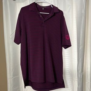 PETER MILLAR Summer Comfort polo- Purple with pink stripes (Large)